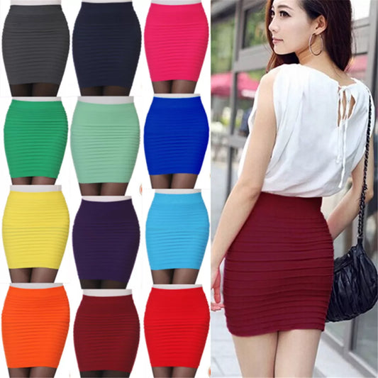 2024 Summer Women Skirt High Waist Pleated Skirt Candy Color Knitted Elastic Mini Skirt Sexy Office Lady Short Skirts Black red